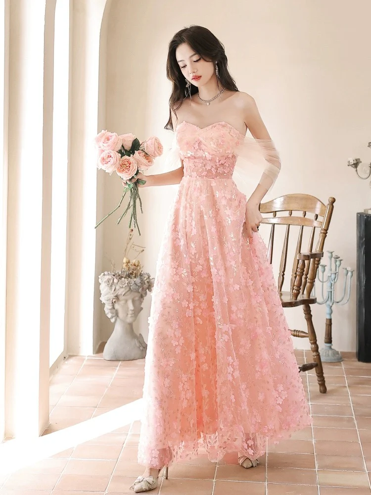 A-Line Off Shoulder Pink Long Prom Dress, Pink Long Graduation Dress - Deanwangkt