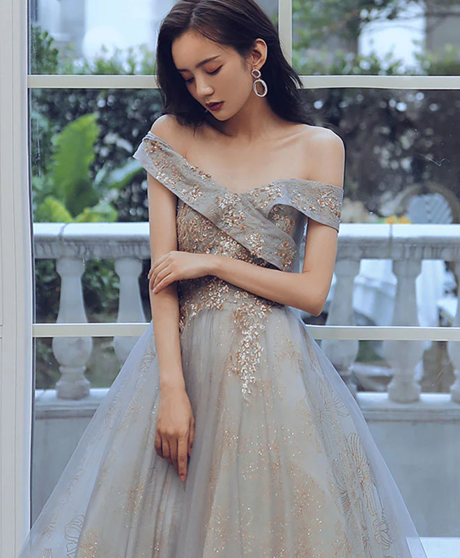 Unique Sweetheart Off Shoulder Lace Long Prom Dress Tulle Evening Dress - Deanwangkt