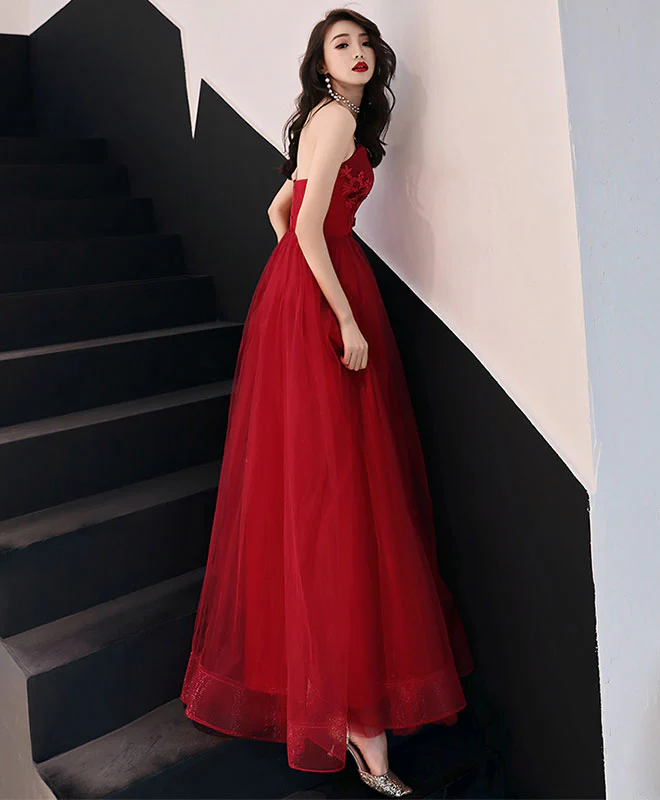 Simple Burgundy Long Prom Dress, Burgundy Evening Dress - Deanwangkt