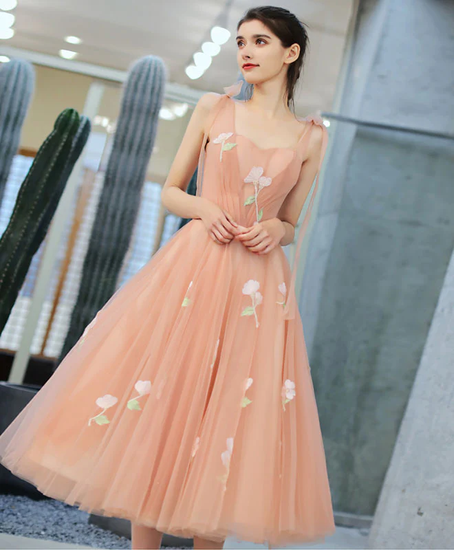 Pink Tulle Lace Applique Short Prom Dress, Pink Homecoming Dress - Deanwangkt