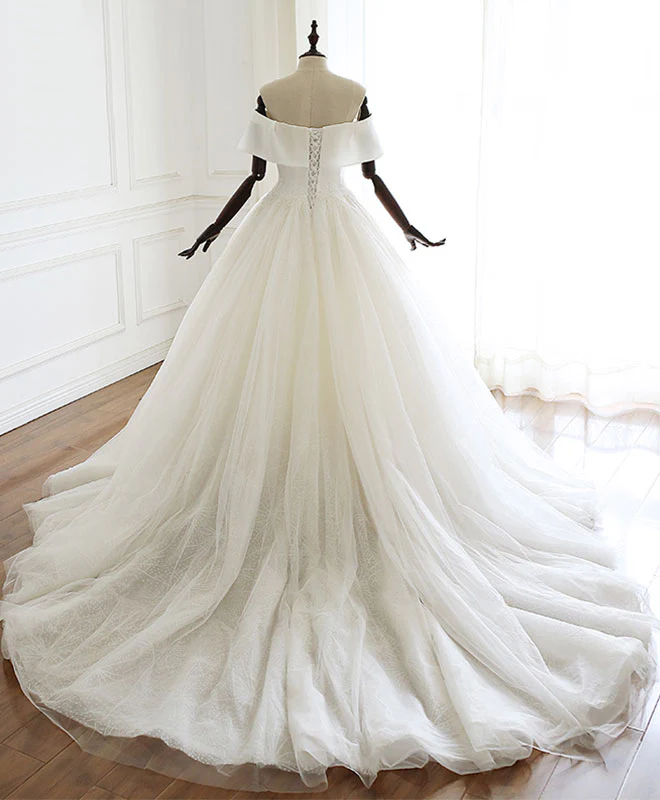 White Tulle Long Prom Dress White Tulle Wedding Dress - Deanwangkt