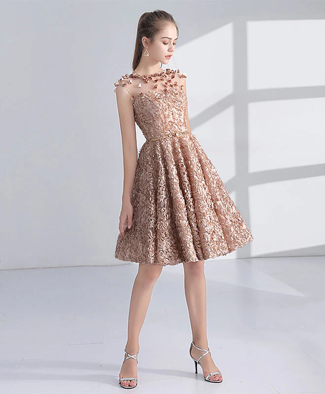 Unique 3D Lace Short Prom Dress, Cute Homecoming Dress - Deanwangkt