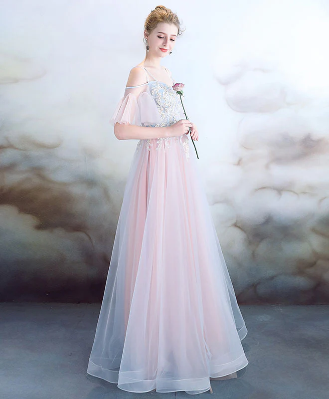Elegant Light Pink Tulle Long Prom Dress, Pink Evening Dress - Deanwangkt