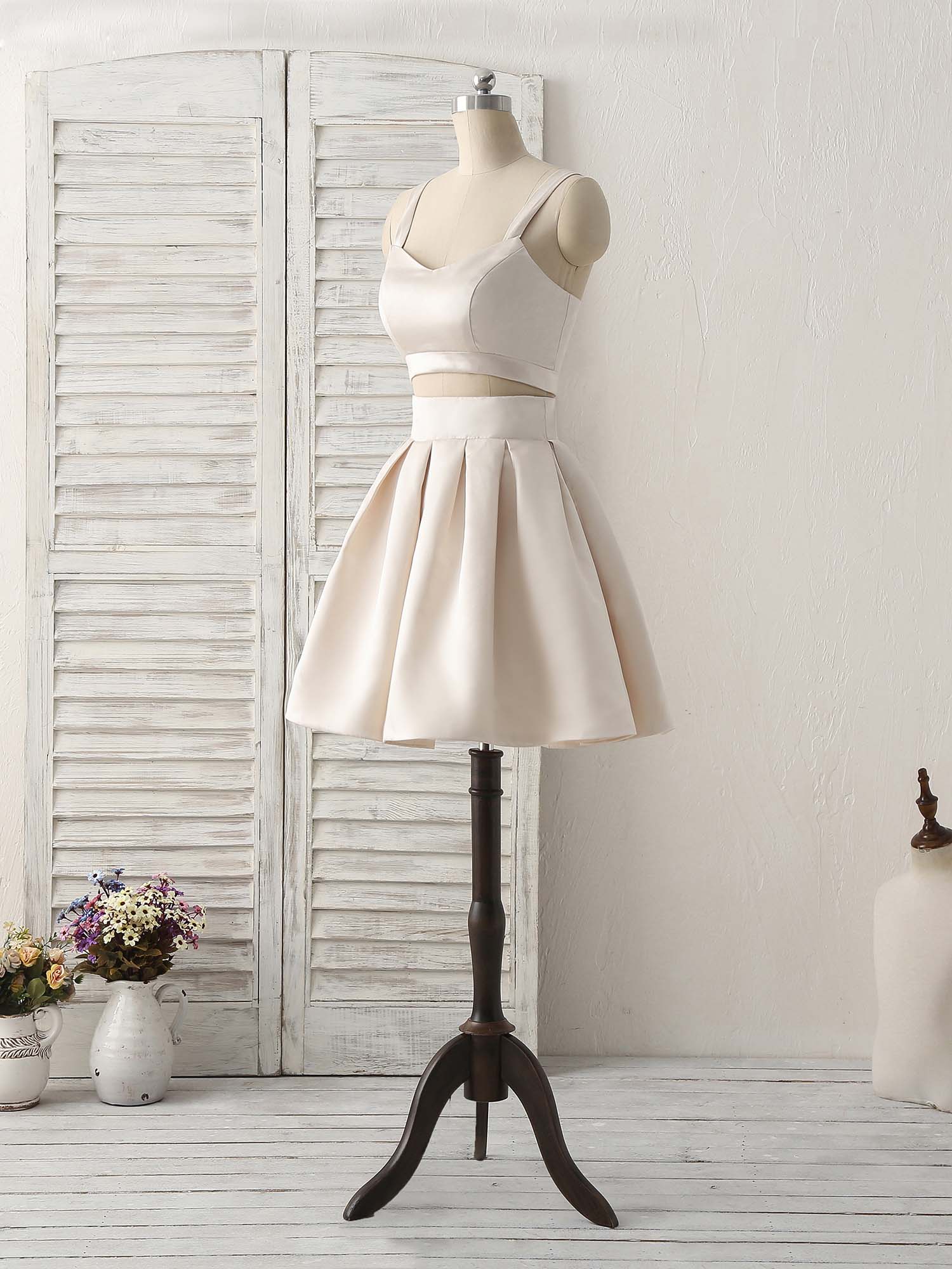 Champagne Two Pieces Short Prom Dress Simple Homecoming Dress - Deanwangkt