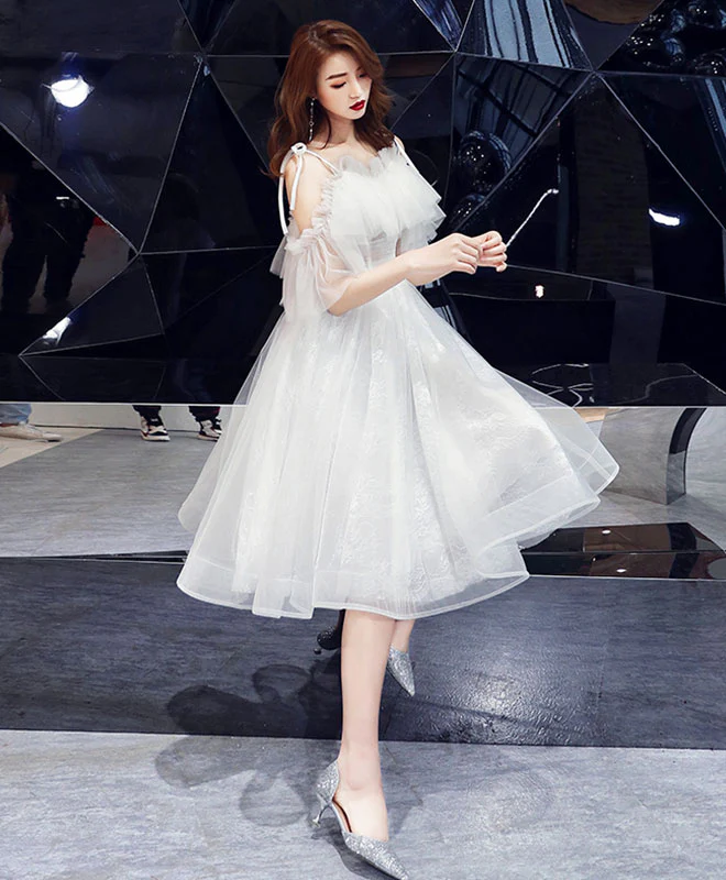 White Tulle Short Prom Dress, White Tulle Homecoming Dress - Deanwangkt