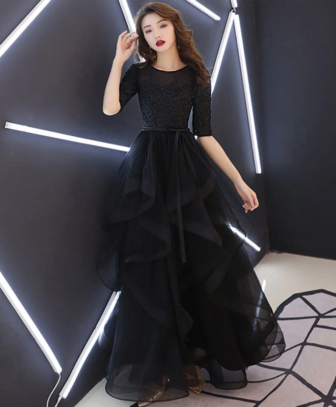 Black Tulle Lace Long Prom Dress Black Tulle Lace Formal Dress - Deanwangkt