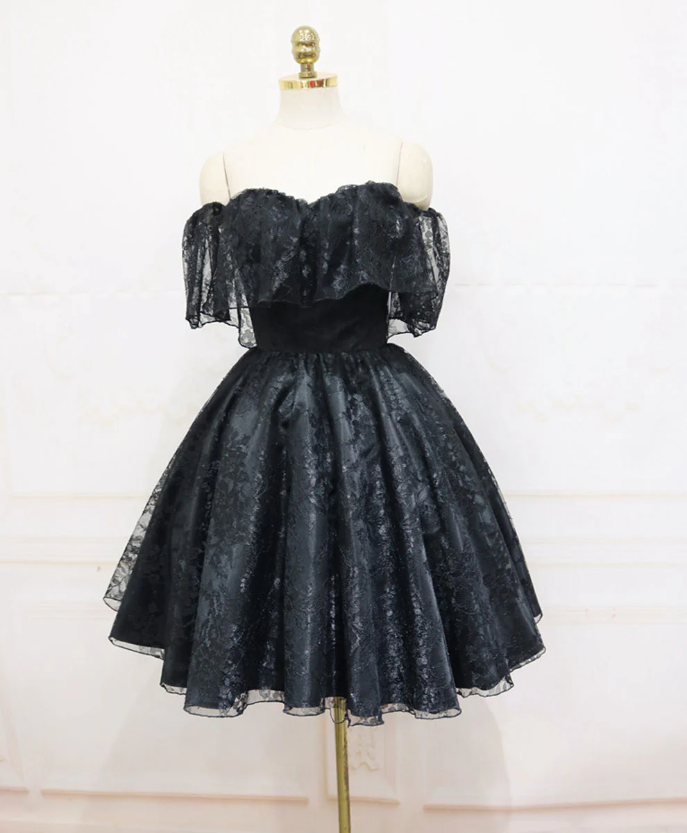 Black Sweetheart Tulle Short Lace Prom Dress Lace Homecoming Dress - Deanwangkt