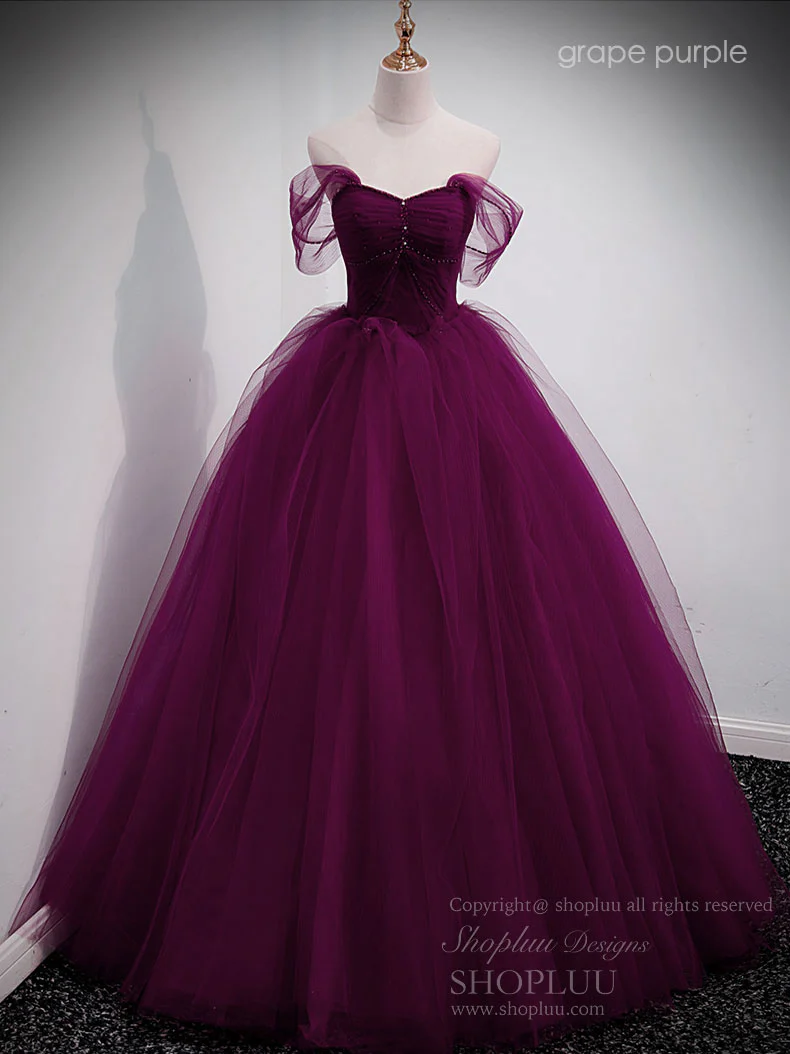 Unique Sweetheart Off Shoulder Lace Long Prom Dress, Tulle Formal Dresses - Deanwangkt