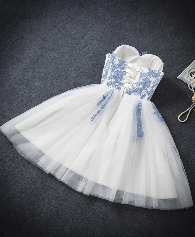 Cute Blue Sweetheart Neck Tulle Lace Short Prom Dress, Blue Homecoming Dress - Deanwangkt
