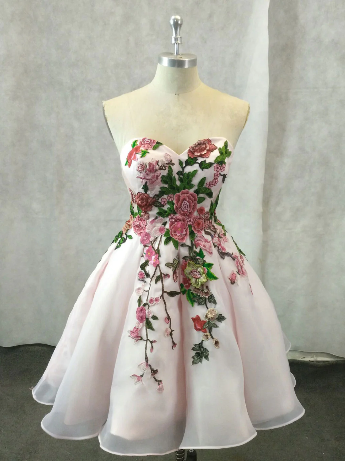 Light Pink Sweetheart Neck Tulle Lace Applique Short Prom Dress - Deanwangkt