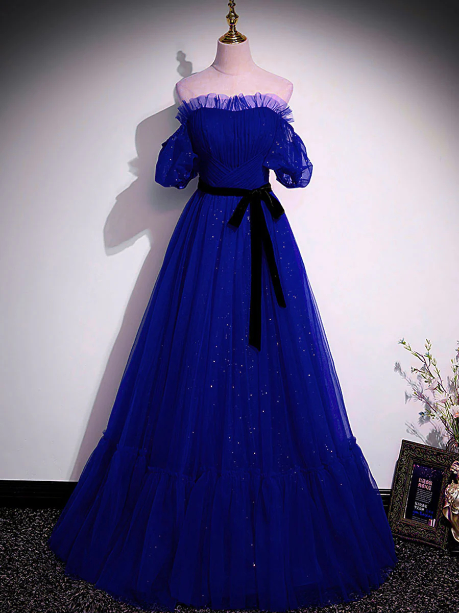 Simple Burgundy Tulle Long Prom Dress, A line Burgundy Evening Dresses - Deanwangkt