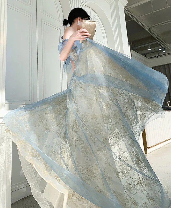 Green Tulle Lace Long Prom Dress, Green Tulle Lace Formal Dress - Deanwangkt