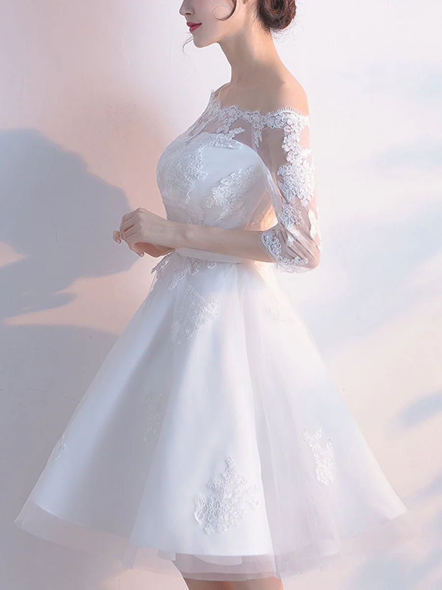 White Tulle Lace Short Prom Dress White Lace Homecoming Dress - Deanwangkt