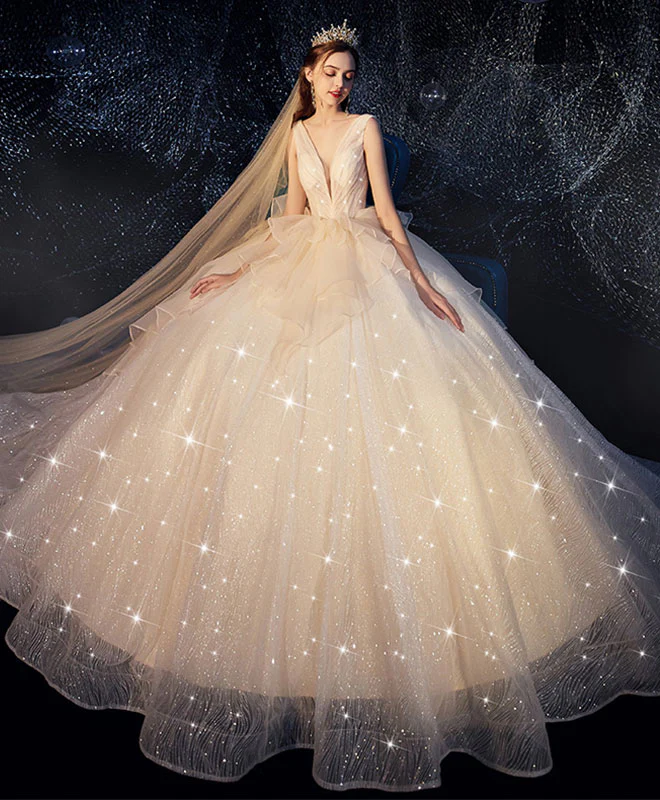 Champagne Tulle Wedding Dress, Champagne Tulle Bridal Gown - Deanwangkt