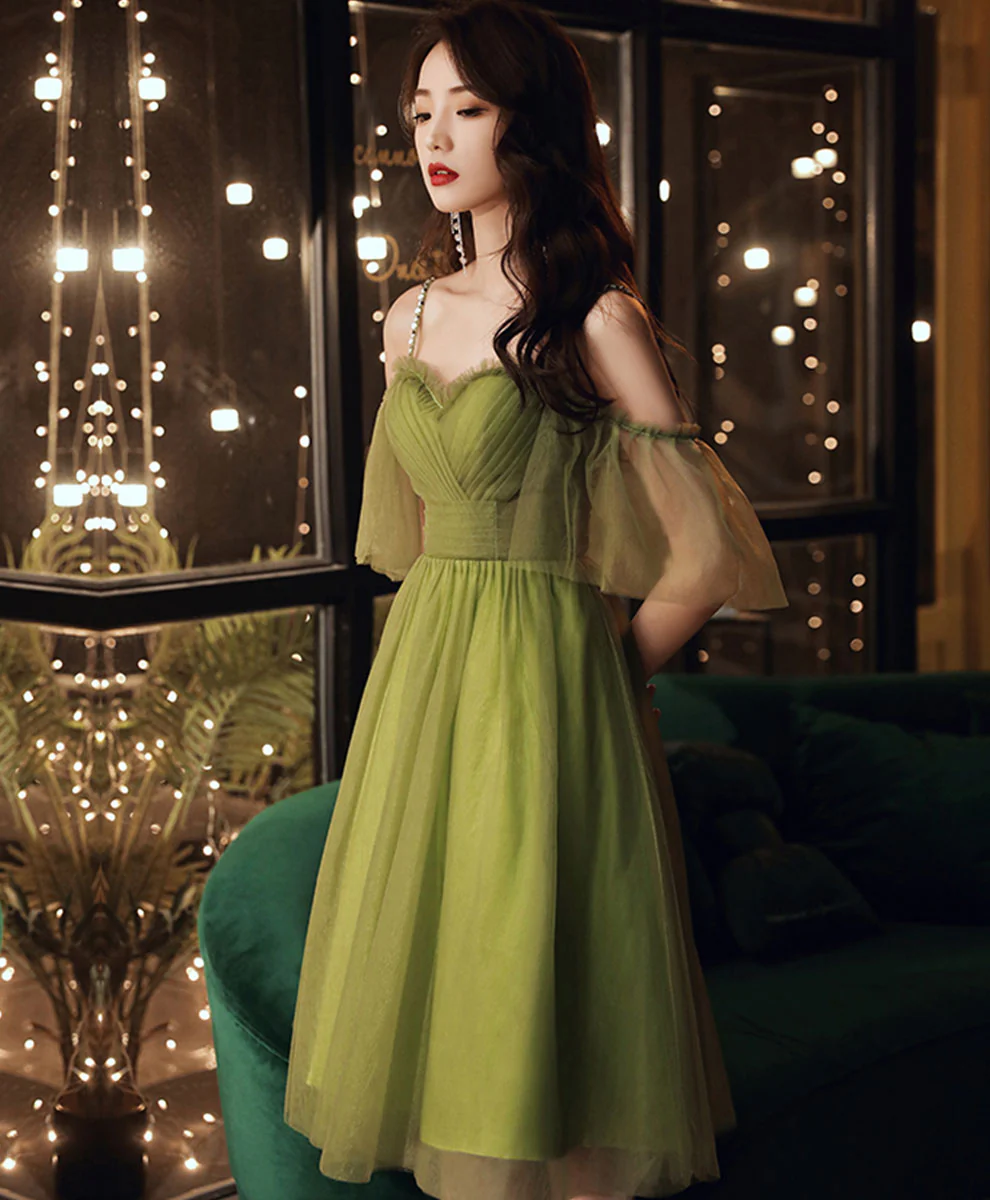 Simple Green Tulle Short Prom Dress Green Homecoming Dress - Deanwangkt