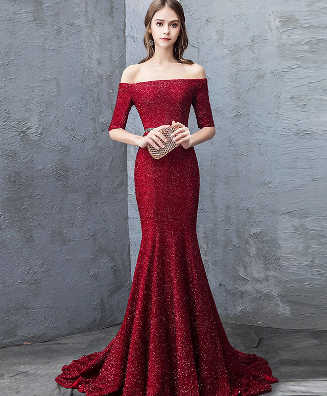 Unique Burgundy Mermaid Long Prom Dress, Burgundy Evening Dress - Deanwangkt