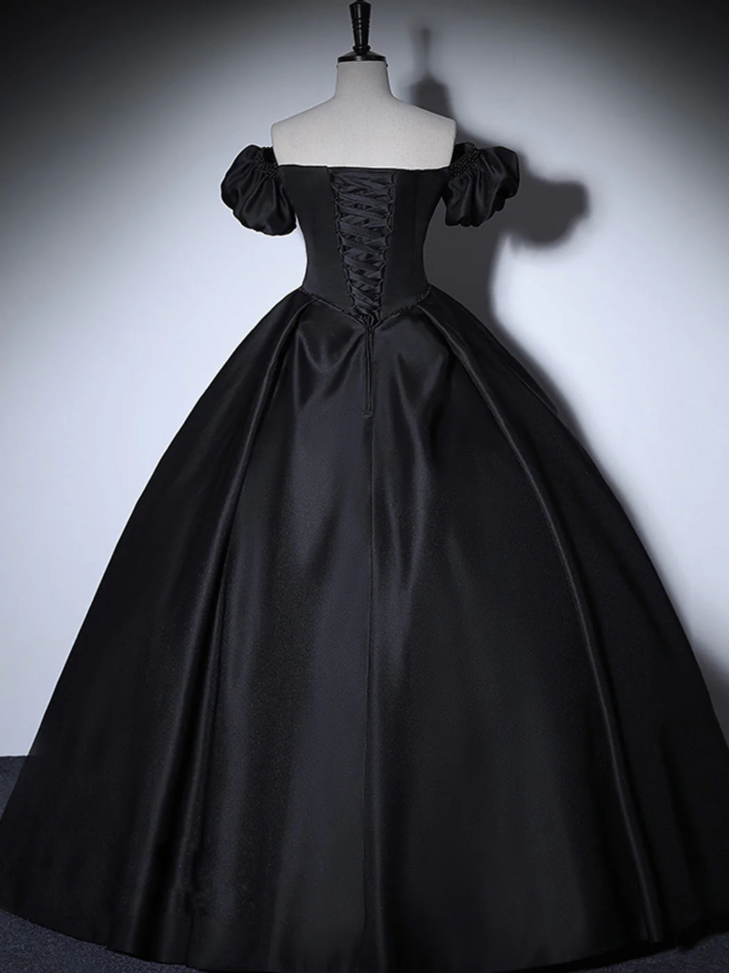 Black Satin Long Prom Dresses, Black Long Formal Sweet 16 Dress - Deanwangkt