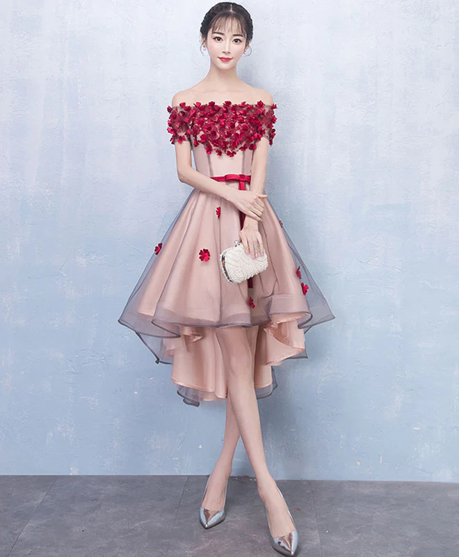 Cute Tulle Lace High Low Prom Dress, Homecoming Dress - Deanwangkt