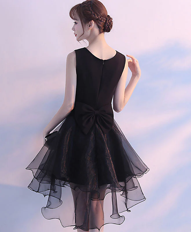 Simple Round Neck Black Tulle Short Prom Dress, Black Homecoming Dress - Deanwangkt