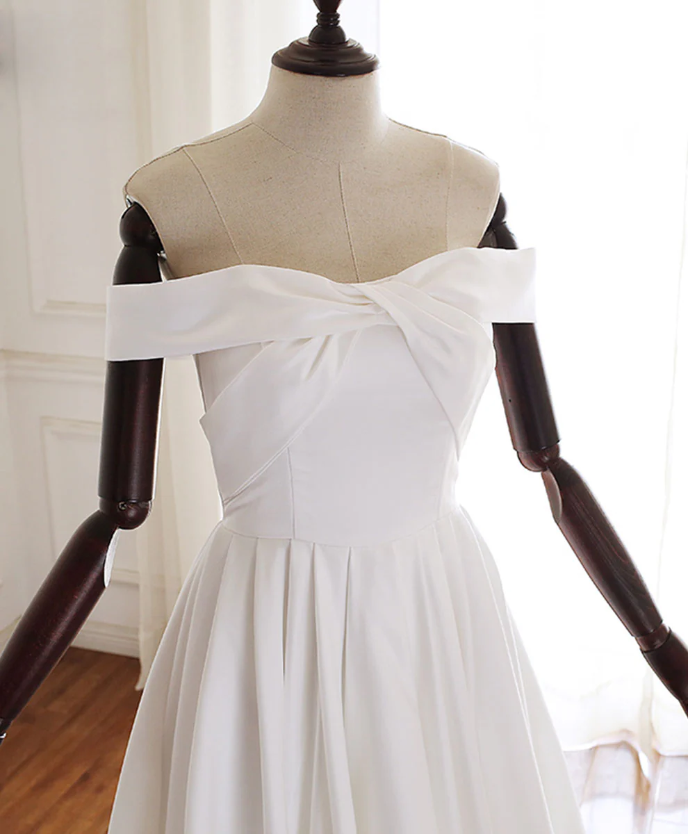 Simple White Off Shoulder Long Prom Dress White Evening Dress - Deanwangkt
