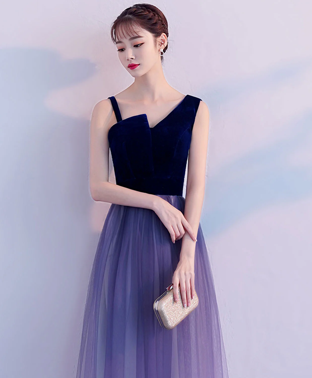 Purple Tulle Long Prom Dress, Purple Tulle Bridesmaid Dress - Deanwangkt