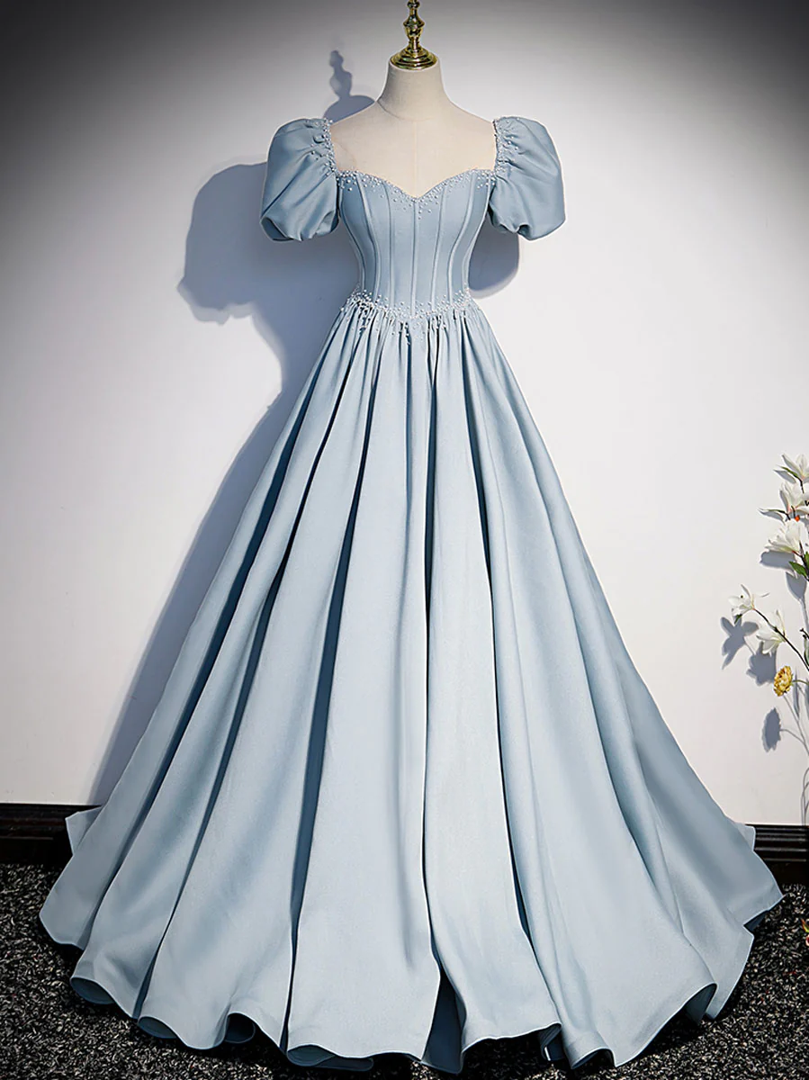Light Blue Satin Long Prom Dress, Light Blue Formal Sweet 16 dress - Deanwangkt
