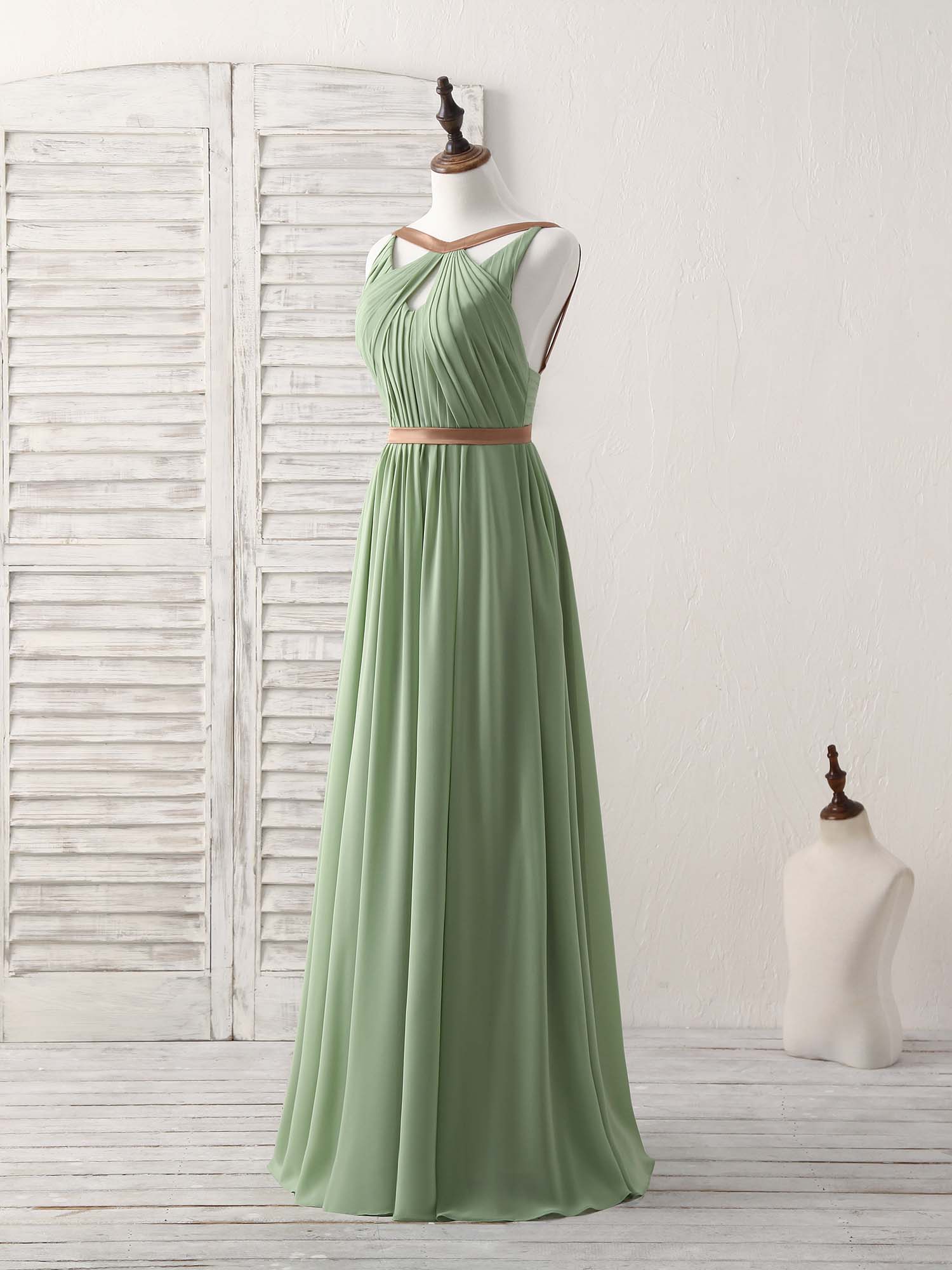 Simple Green Chiffon Long Prom Dress, Green Bridesmaid Dress - Deanwangkt