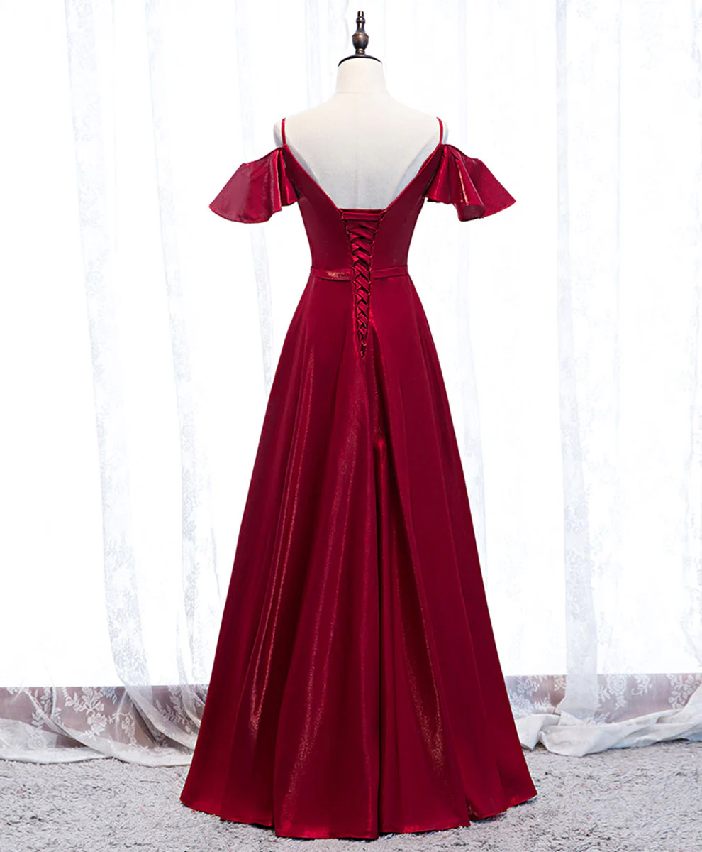 Simple Satin Burgundy Long Prom Dress Burgundy Formal Dress - Deanwangkt