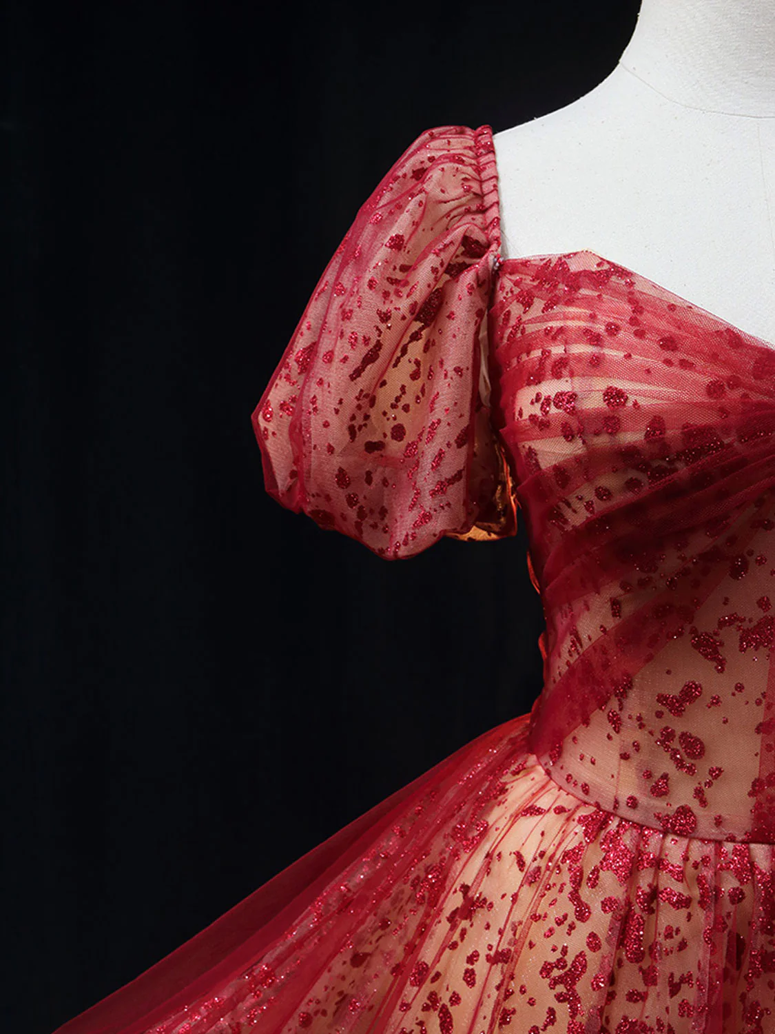 Burgundy A line Tulle Sequin Long Prom Dress Burgundy Tulle Formal Evening Dress - Deanwangkt