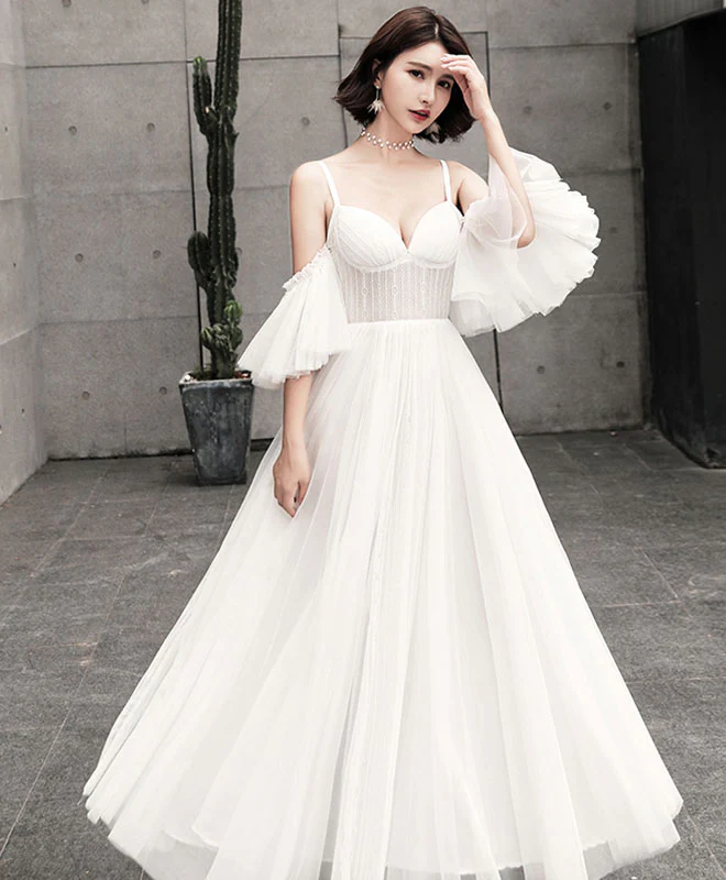 Unique Tulle Long Prom Dress, White Evening Dress - Deanwangkt