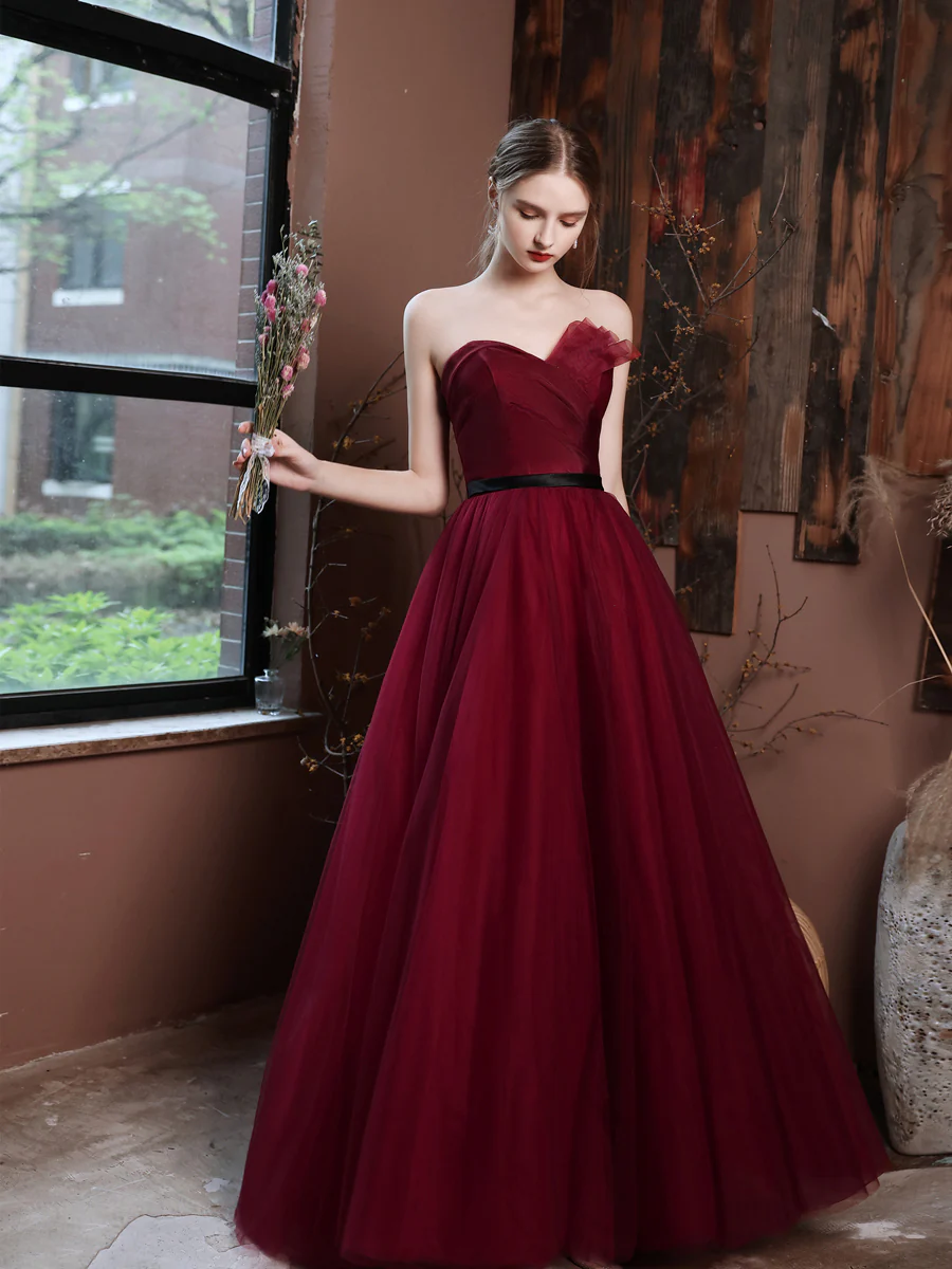 A-Line Burgundy Long Prom Dresses, Burgundy Formal Evening Dresses - Deanwangkt