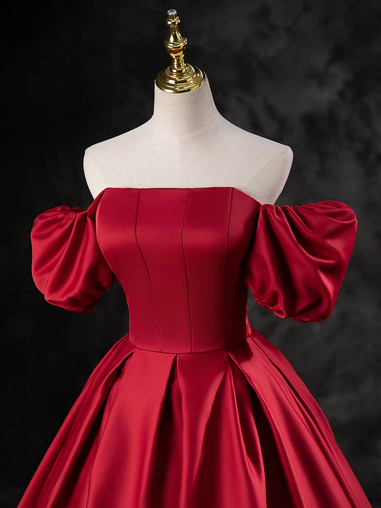 A-Line Burgundy Satin Long Prom Dress, Burgundy Long Evening Dress - Deanwangkt