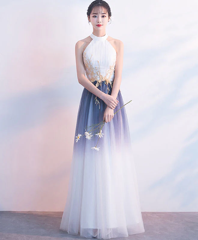 White Tulle Lace Long Prom Dress, White Evening Dress - Deanwangkt