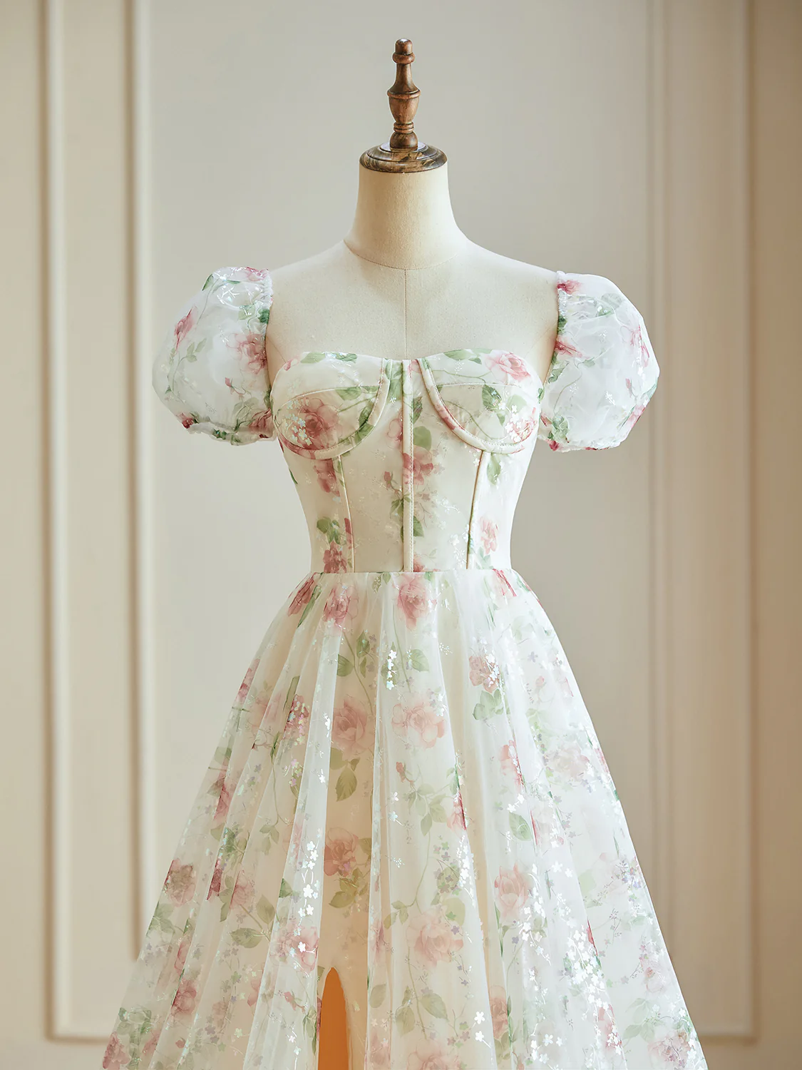 Champagne Sweetheart Neck Tulle lace Long Prom Dress, Champagne Graduation Dress - Deanwangkt