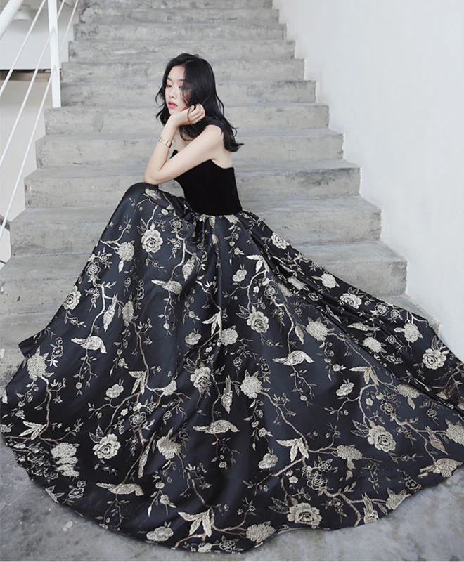 Elegant Black Sweetheart Long Prom Dress, Black Evening Dress - Deanwangkt