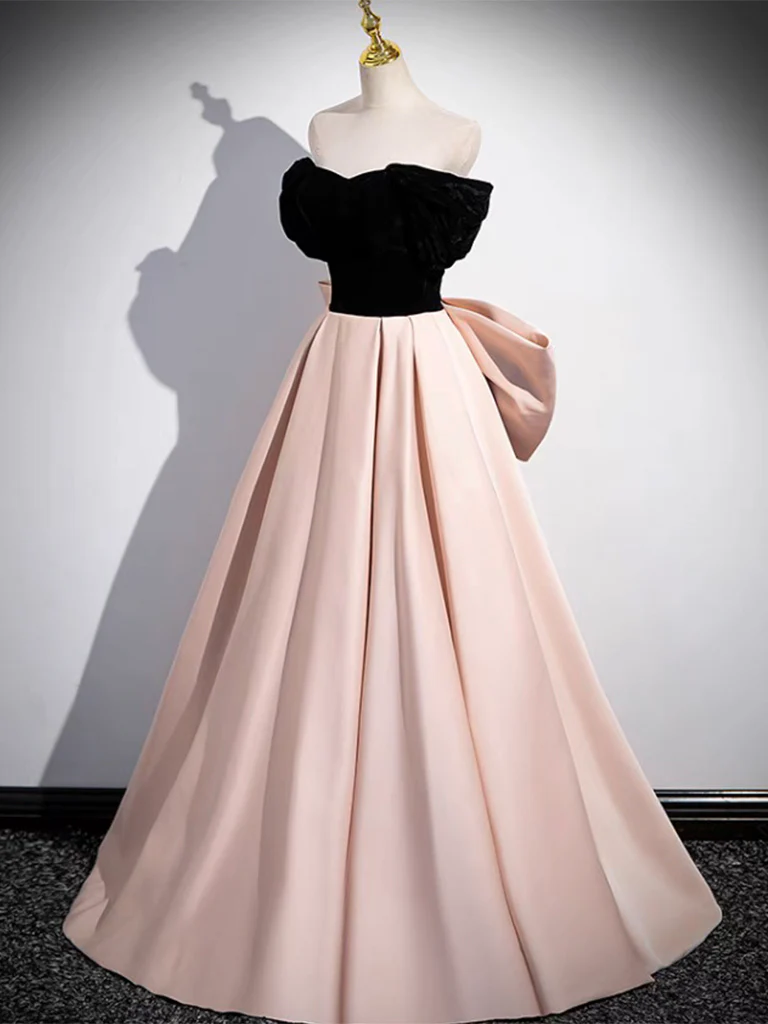 A-Line Off Shoulder Satin Champagne Long Prom Dress, Champagne Long Evening Dress - Deanwangkt