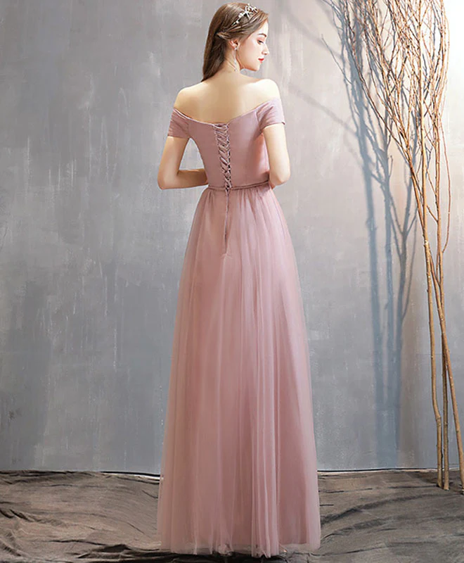 Simple Pink Tulle Long Prom Dress Pink Tulle Bridesmaid Dress - Deanwangkt