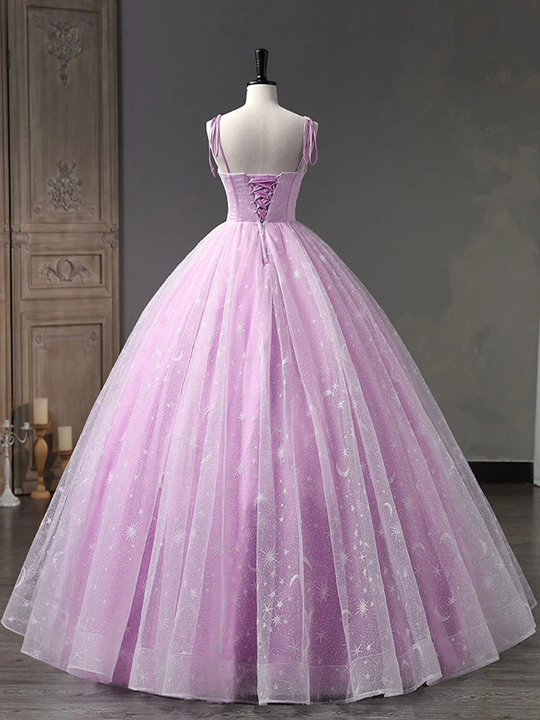 Pink A-Line Tulle Long Prom Dress, Pink Formal Sweet 16 Dress - Deanwangkt