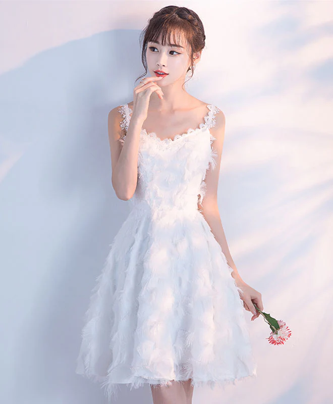 Unique White Short Prom Dress, White Homecoming Dress - Deanwangkt