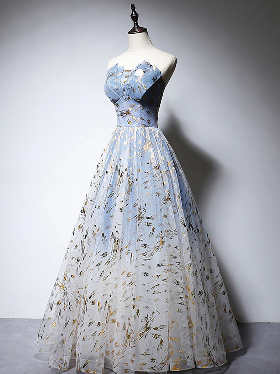 A-Line Tulle Blue Long Prom Dresses, Blue Tulle Formal Graduation Dresses - Deanwangkt
