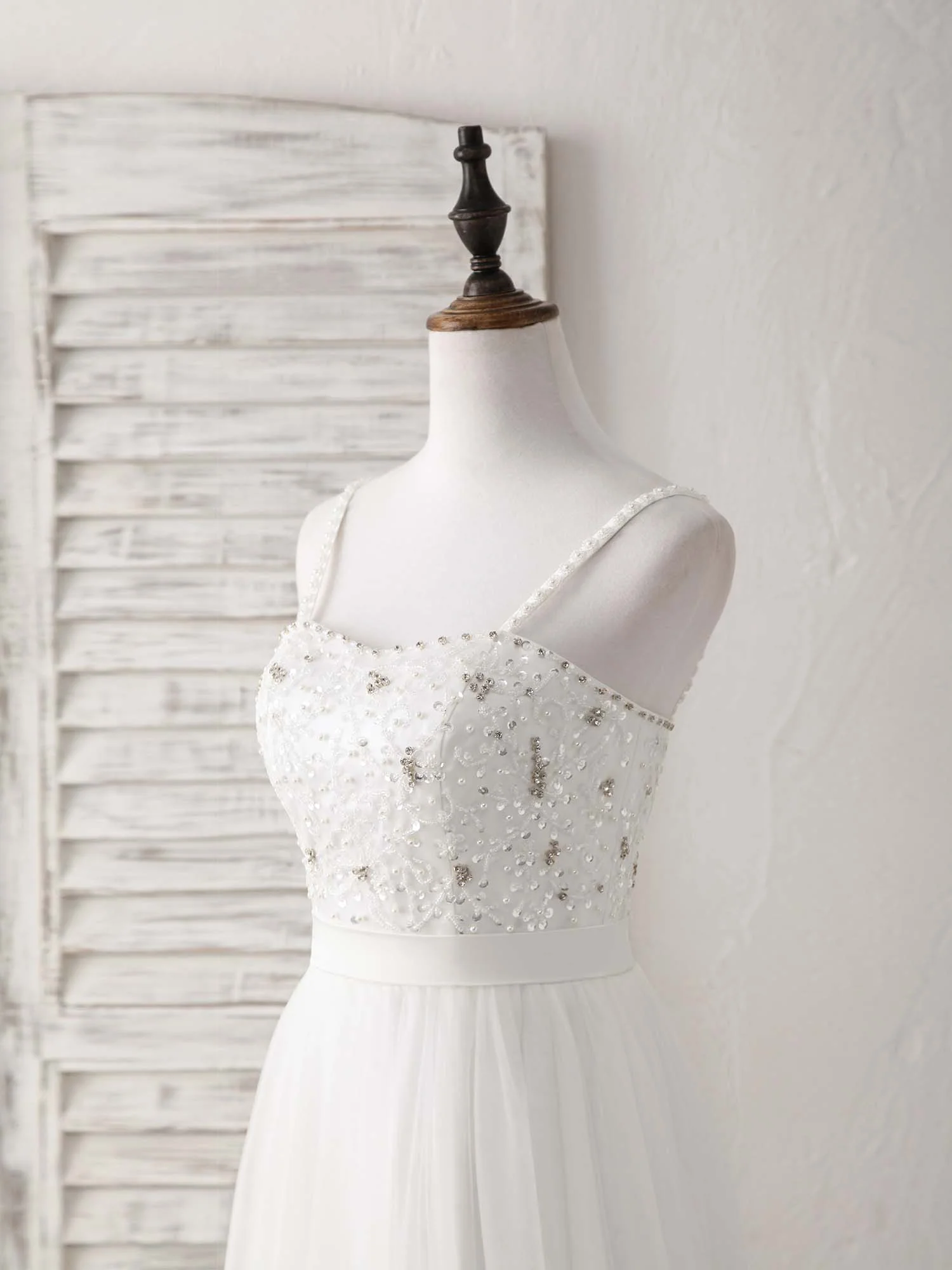 White Sweetheart Neck Tulle Beads Long Prom Dress White Evening Dress - Deanwangkt