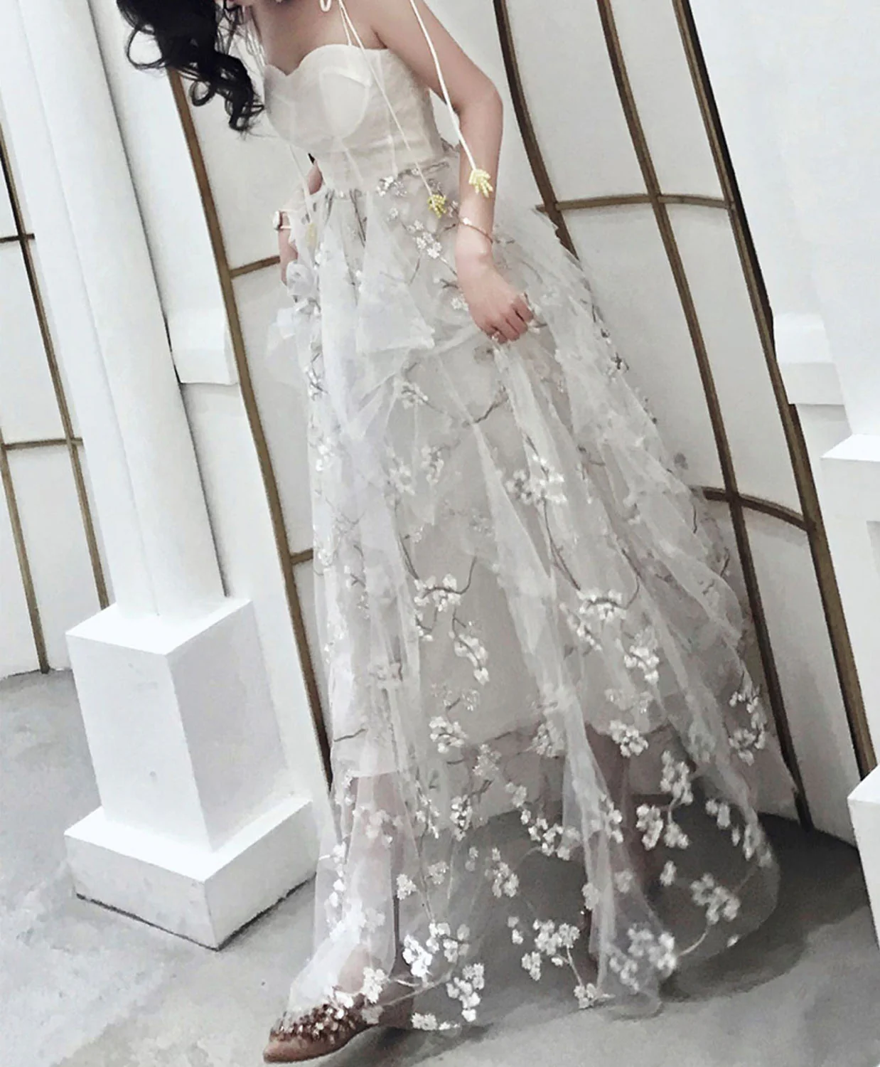 White Tulle Lace Long Prom Dress, White A-Line Lace Graduation Dresses - Deanwangkt