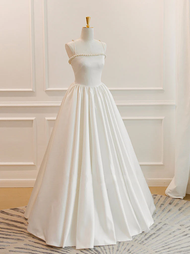 Simple ivory Satin Long Prom Dress, ivory Long Formal Dresses - Deanwangkt