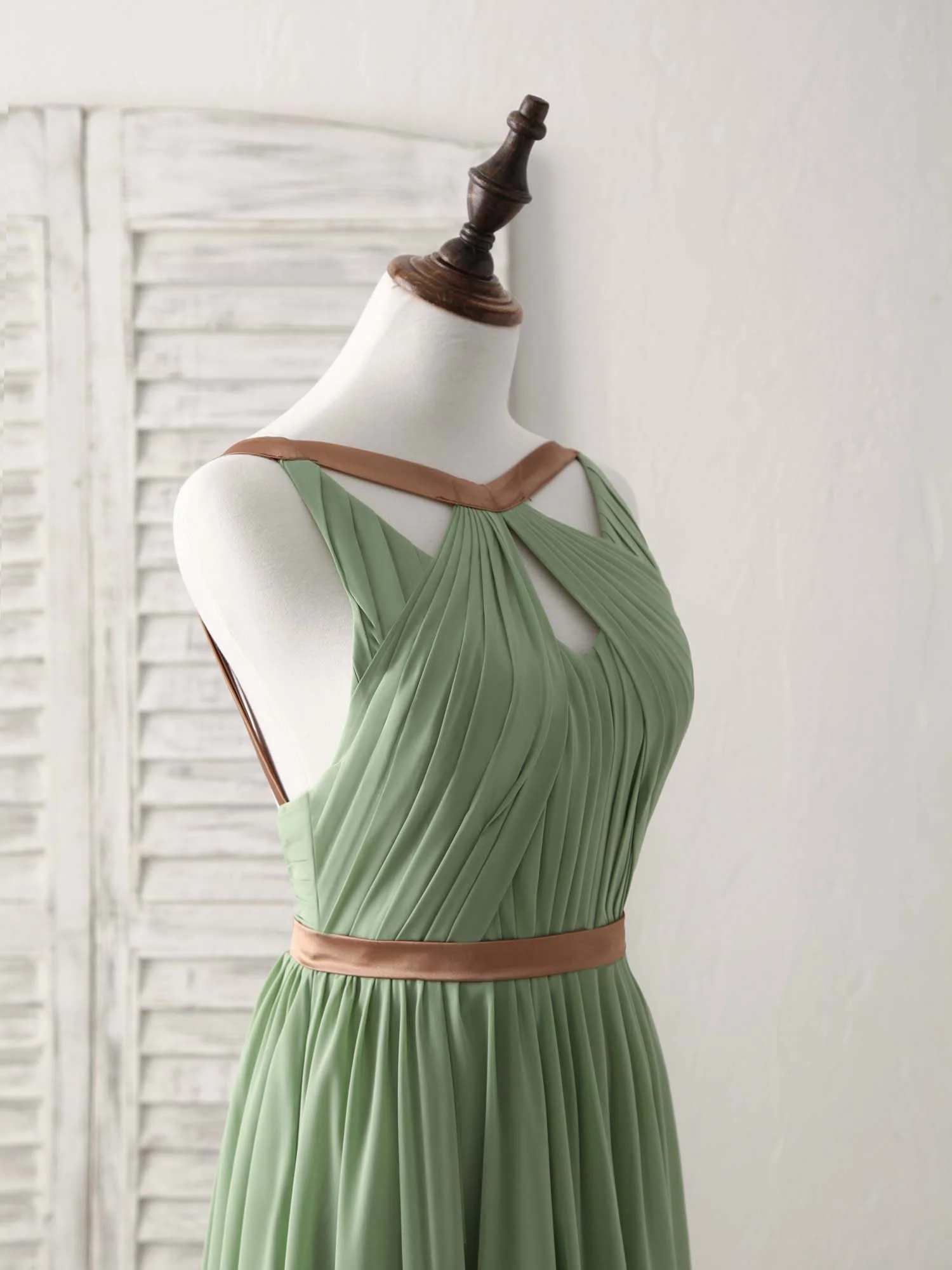 Simple Green Chiffon Long Prom Dress, Green Bridesmaid Dress - Deanwangkt