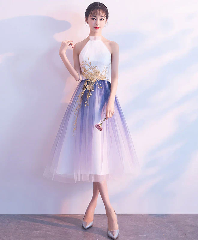 Cute Tulle Lace Applique Short Prom Dress, Tulle Evening Dress - Deanwangkt