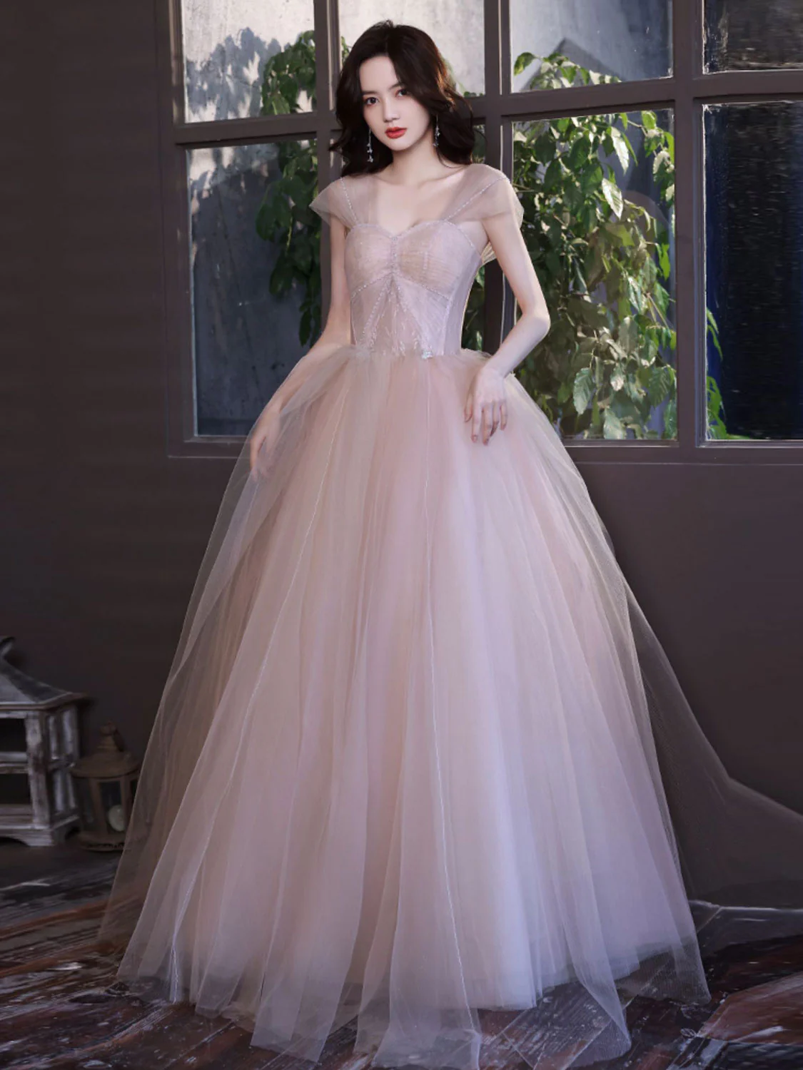 A Line Off Shoulder Pink Long Prom Dress, Pink Graduation Dress with Beading Lace - Deanwangkt