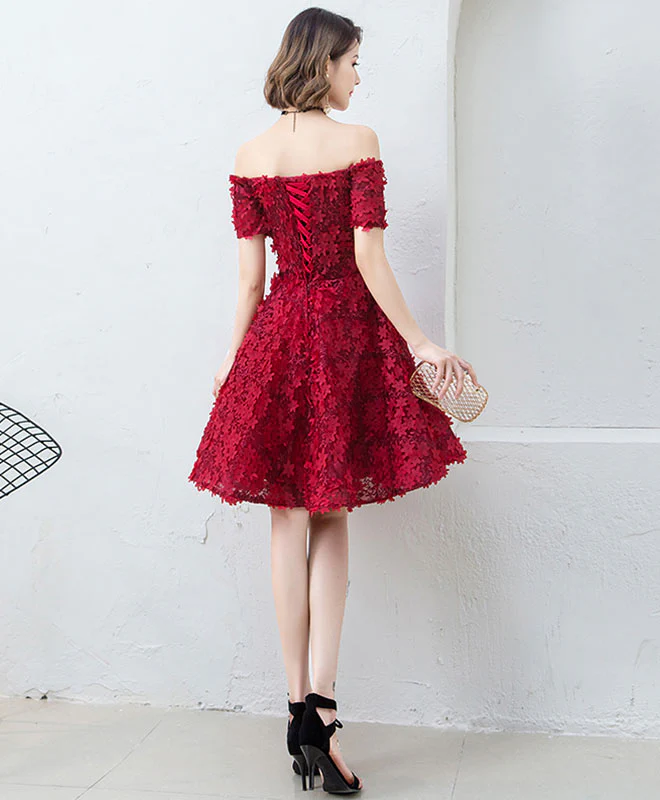 Cute Burgundy Short Prom Dress, Evening Dress - Deanwangkt