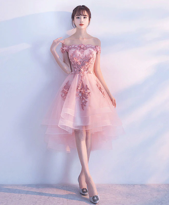 Cute Pink Lace Tulle Short Prom Dress, Pink Party Dress - Deanwangkt