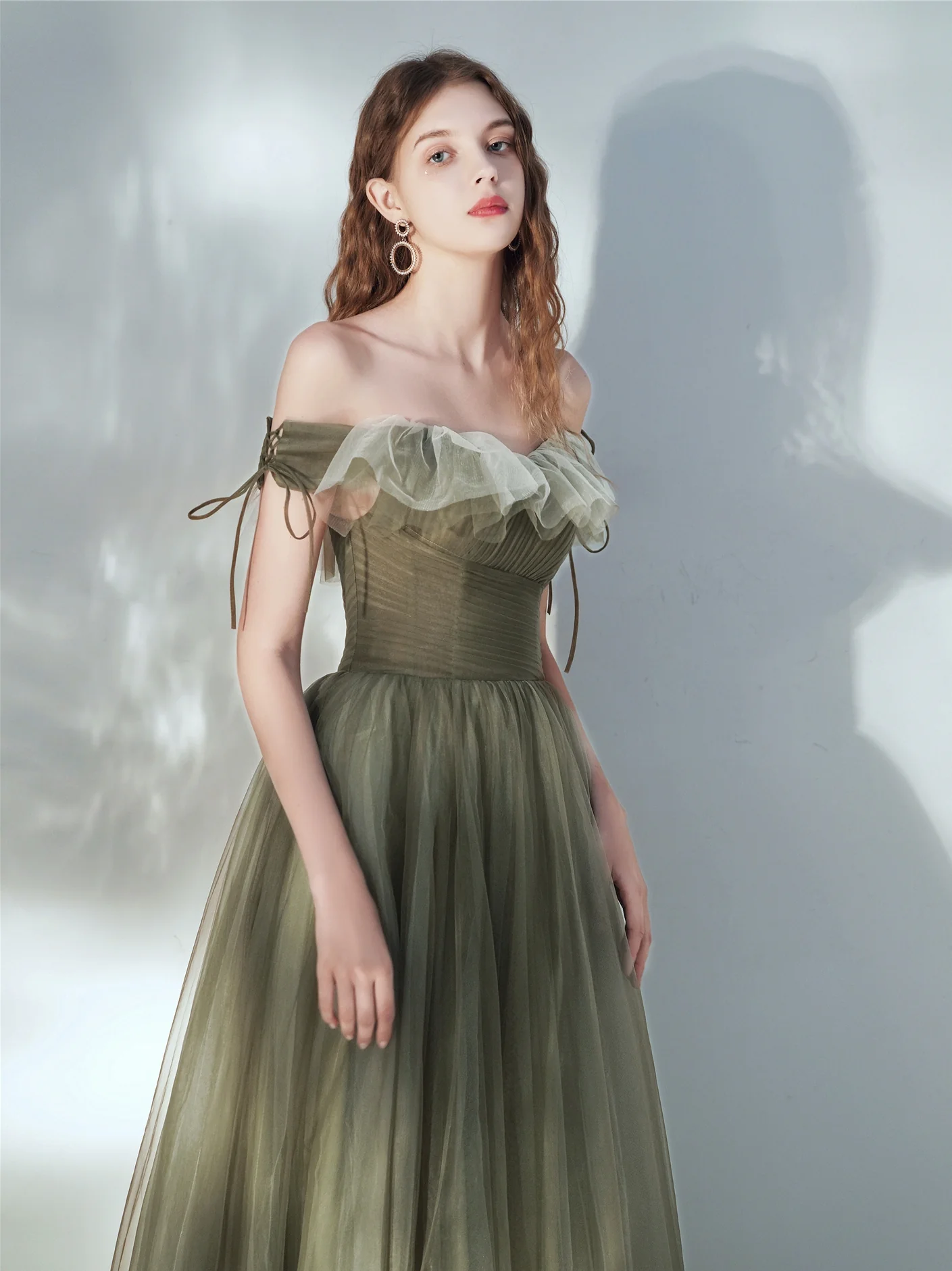 Green Aline Tulle Long Prom Dress, Green Tulle Formal Dress - Deanwangkt