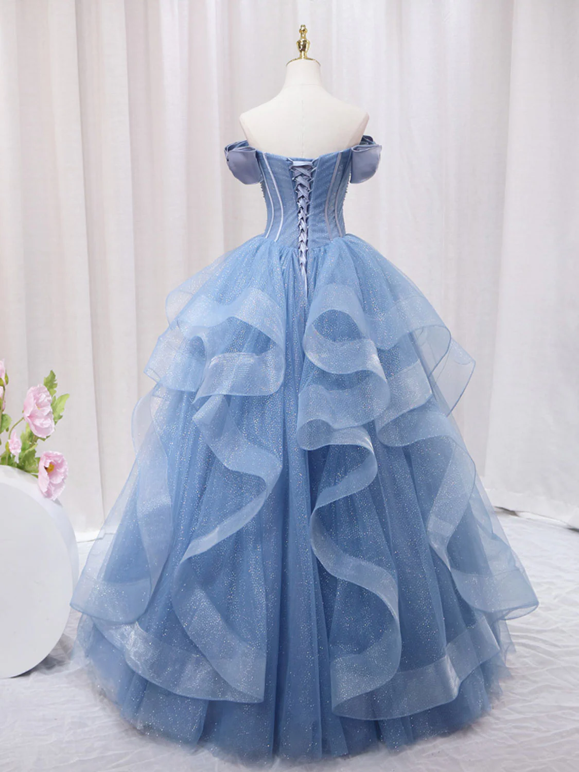 A-Line Blue Tulle Long Prom Dress, Blue Sweet 16 Dress - Deanwangkt
